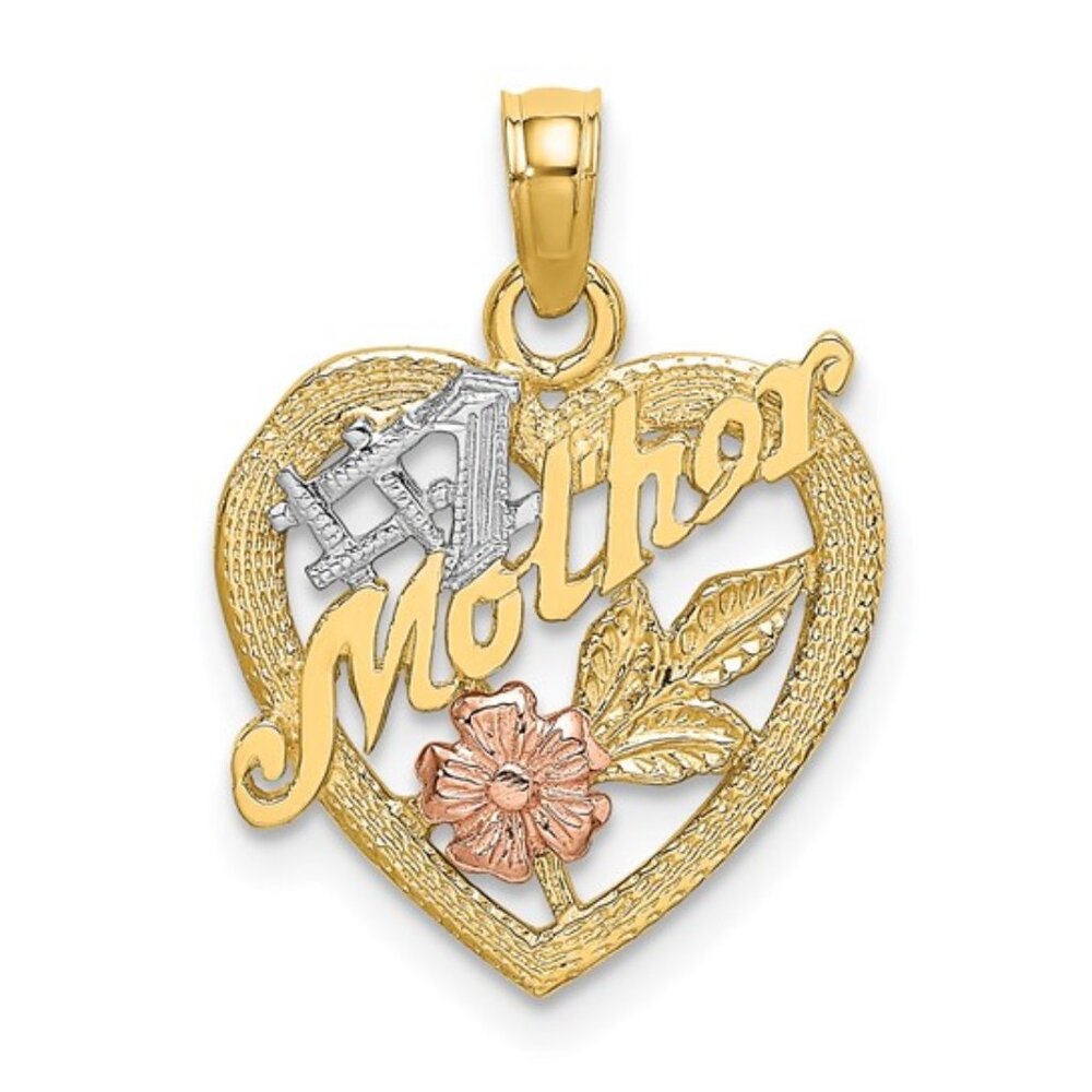 14k Tri-Color Gold Number 1 Mother in Heart Charm Pendant